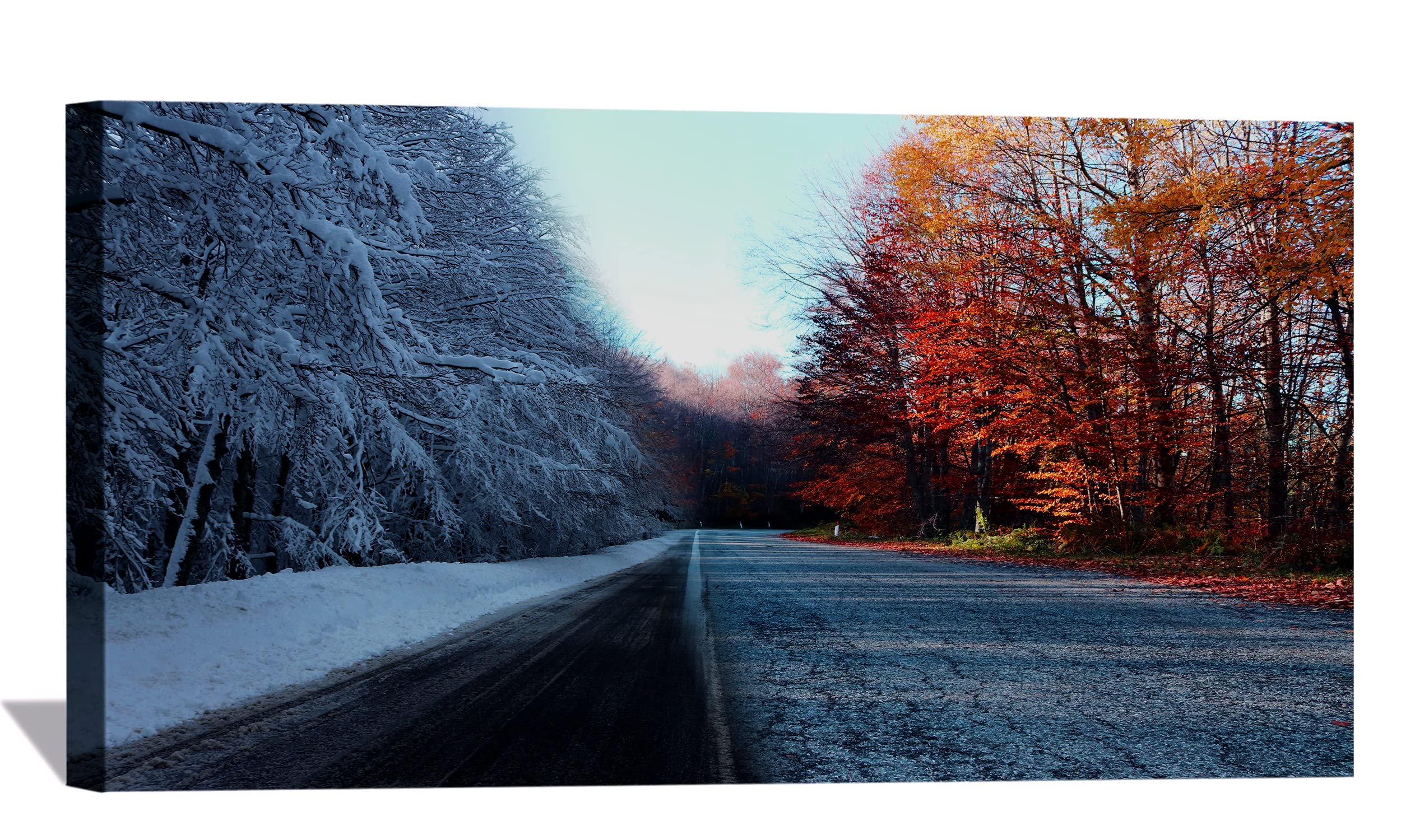 Vibrant Autumn vs Winter Canvas Wall Art - Framed Landscape Painting for Living Room, Office & Bedroom Decor - Ready to Hang - Perfect for Seasonal Home Styling and Gift Giving