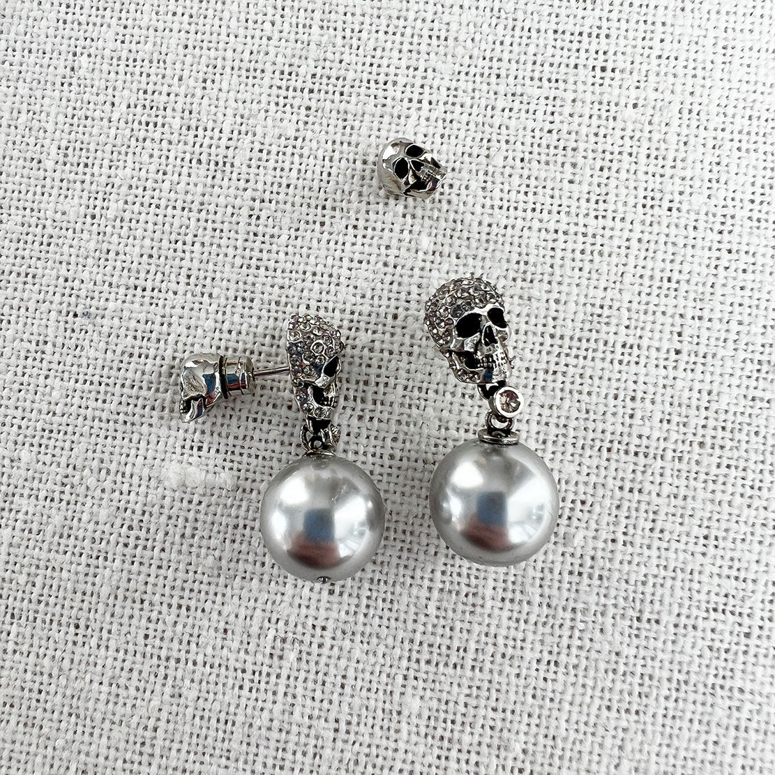 Pearl and Skull Earrings for Women - Sterling Silver Gothic Jewelry - Perfect for Halloween, Parties, and Edgy Fashion