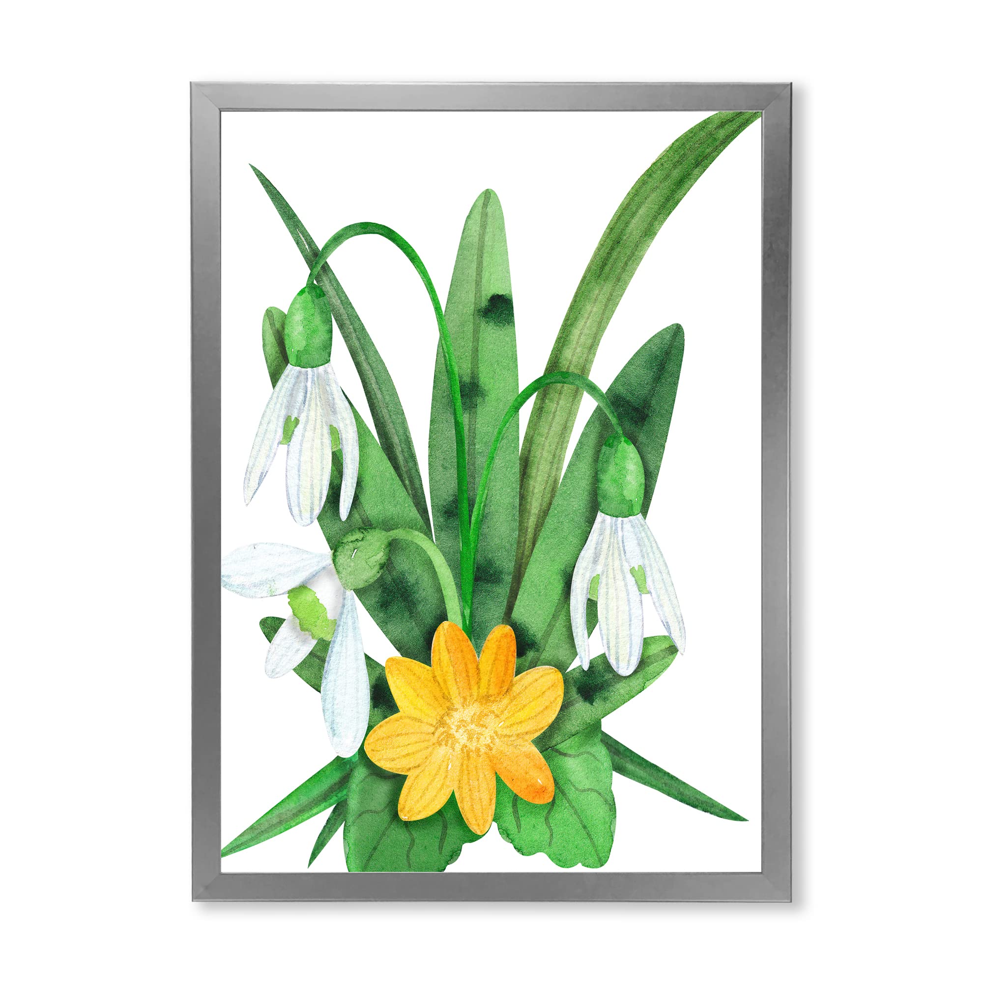 Vintage Floral Wall Art - Snowdrops & Erantis Framed Traditional Painting for Home Decor, Living Room, Bedroom, Office