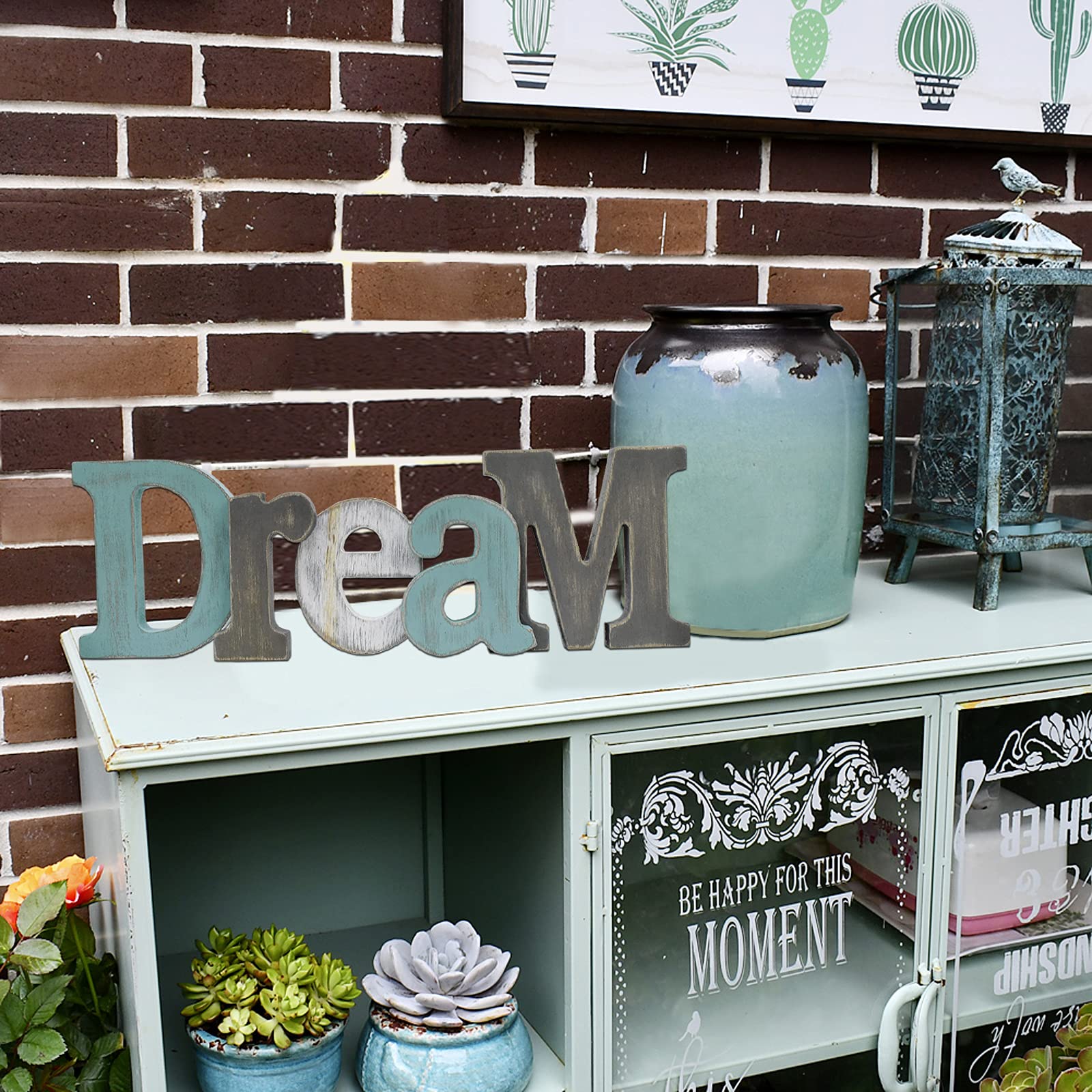 Rustic Wood Home Sign Wall Decor - Dream Hanging Letters for Living Room
