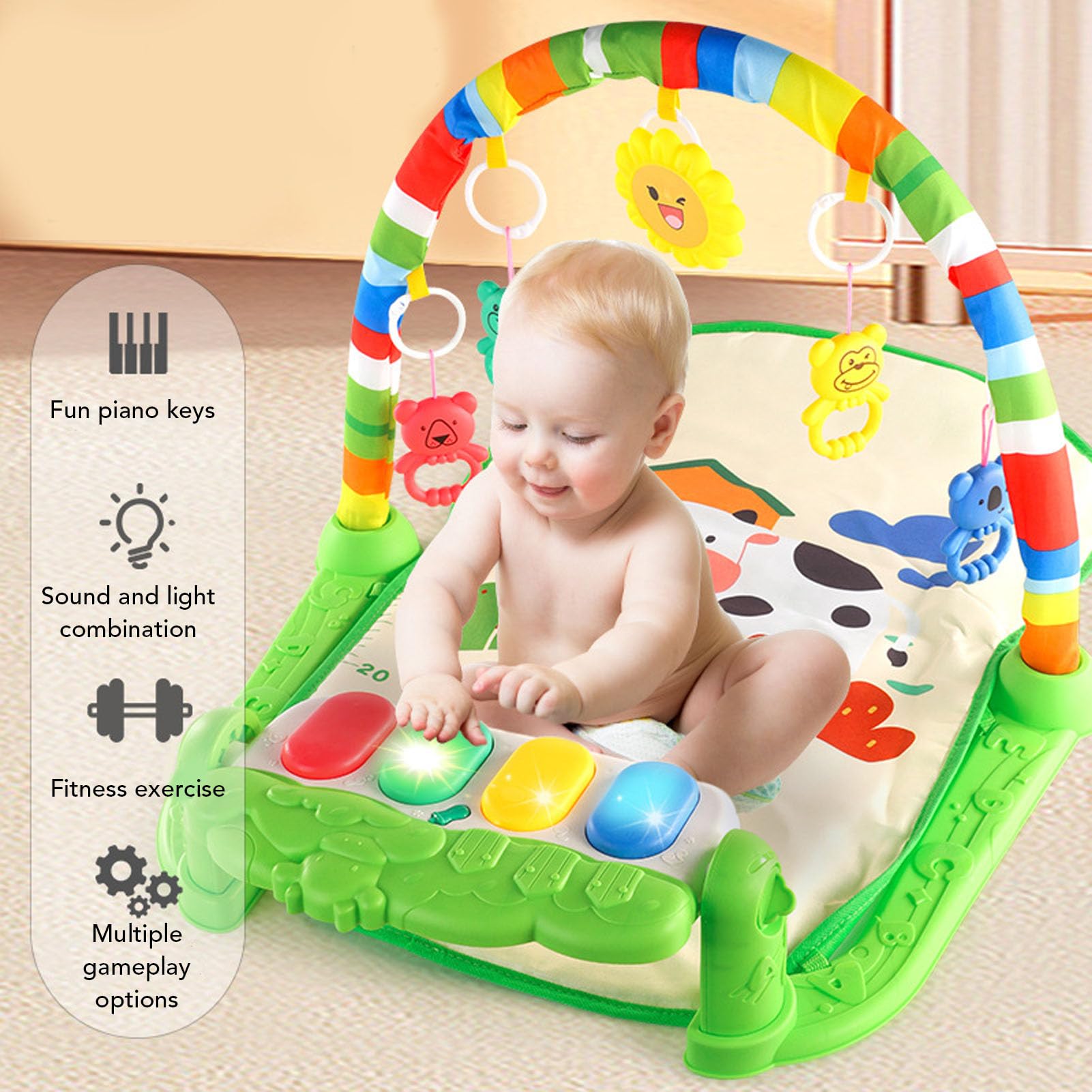 **Foldable Baby Gym Play Mat with Kick & Play Piano - 5 Game Modes & 5 Detachable Sensory Toys | Activity Gym for Infants & Toddlers | Perfect for Tummy Time, Crawling & Early Learning**