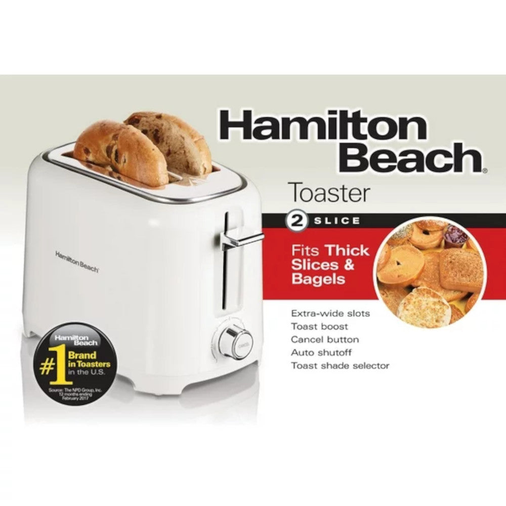 Hamilton Beach 22218 2-Slice Toaster - White - Compact Countertop Appliance for Quick Breakfast, Bagels & Pastries - Perfect for Small Kitchens, Dorms & Offices