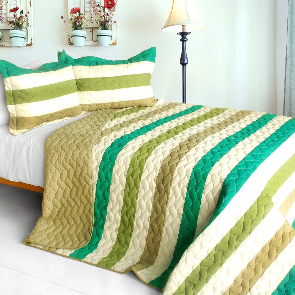 3PC Patchwork Quilt Set - Full/Queen Size Soft Cotton Bedding with Pure Voice Design | Cozy Home Decor for Master Bedroom & Guest Room