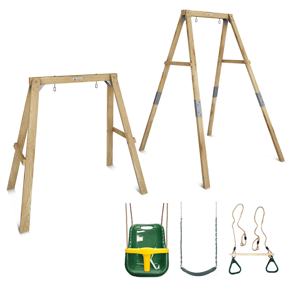 Bloom Growable Swing Set with Baby Seat (Green) - Belt Swing & Trapeze Bar - Outdoor Backyard Playset for Kids & Toddlers - Perfect for Garden, Park, and Playground Fun