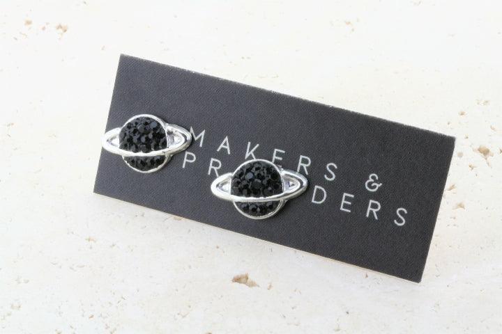 Saturn Stud Earrings - Black Stainless Steel Gothic Punk Jewelry for Women & Men - Perfect for Parties, Concerts & Everyday Wear