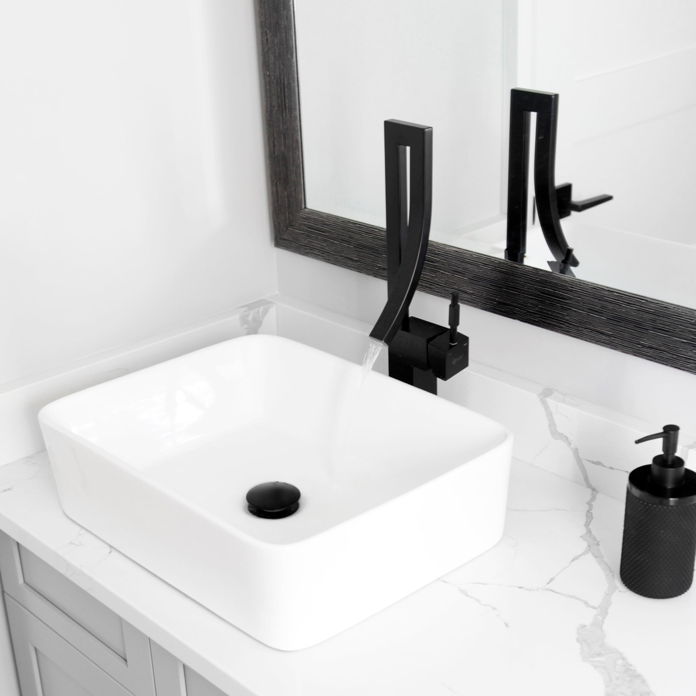 Stylish Matte Black Single Handle Bathroom Faucet - Brass Vessel Sink Mixer Tap for Single Hole Installation | Perfect for Modern Bathrooms, Powder Rooms & Vanities