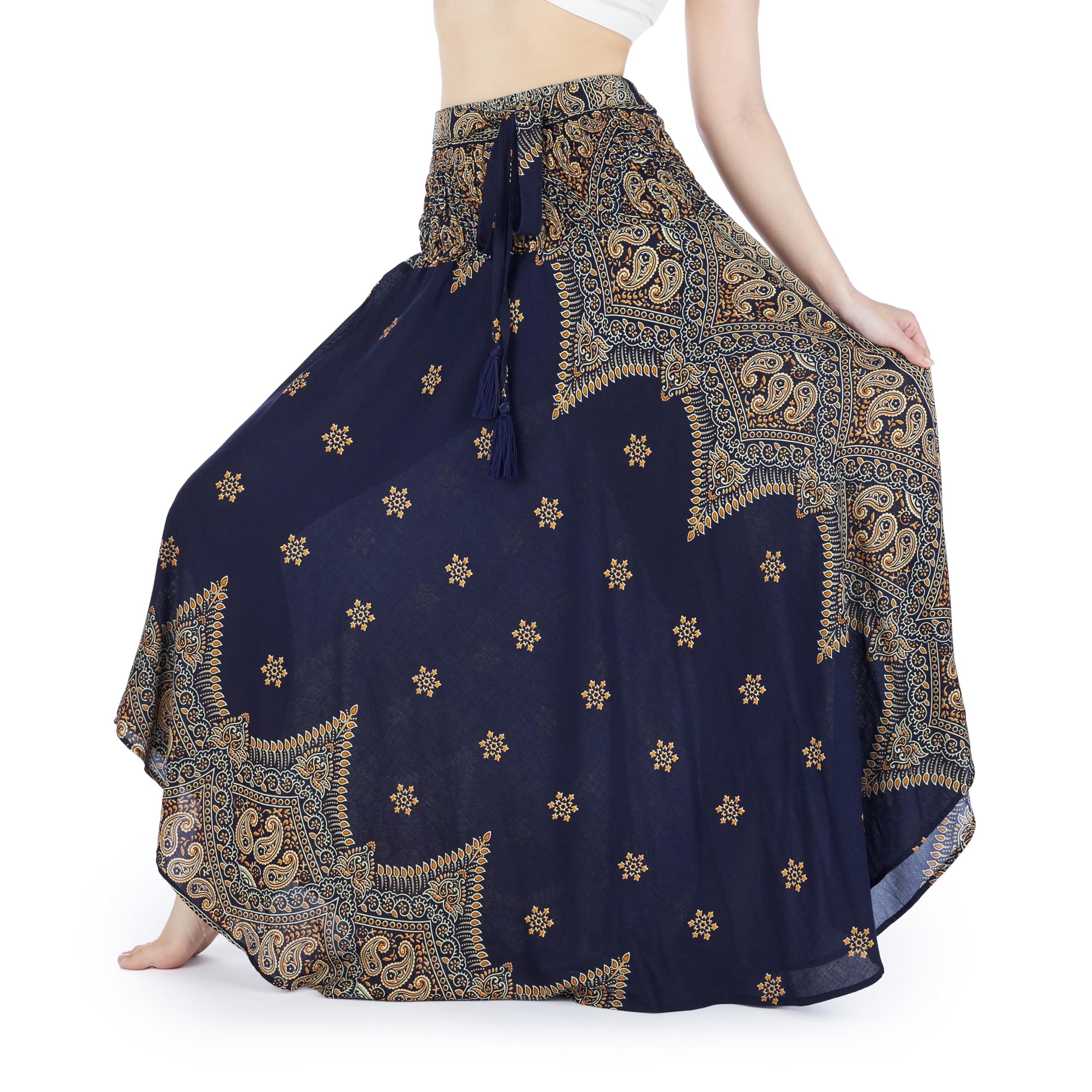 LannaClothesDesign Women's Bohemian Maxi Skirt - Flowy Long Gypsy Hippie Style Boho Skirt for Summer, Beach, Music Festivals & Casual Wear