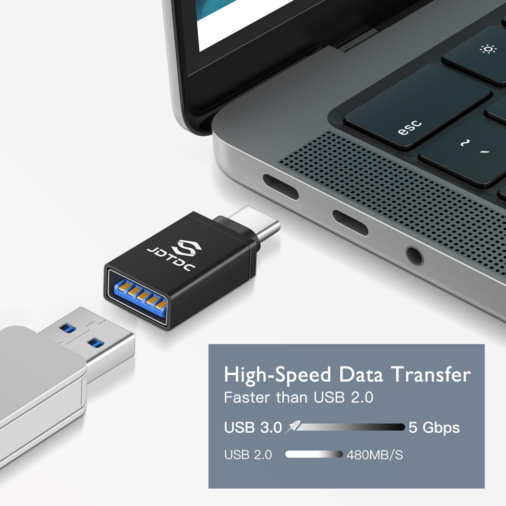 2 Pack USB C to USB 3.0 Adapter, USB Type C Female to USB Male Converter - Compatible with iPhone 15, iPad, MacBook, Thunderbolt 4/3 & Android Devices - Fast Data Transfer & Charging for Phones, Laptops, Tablets & More