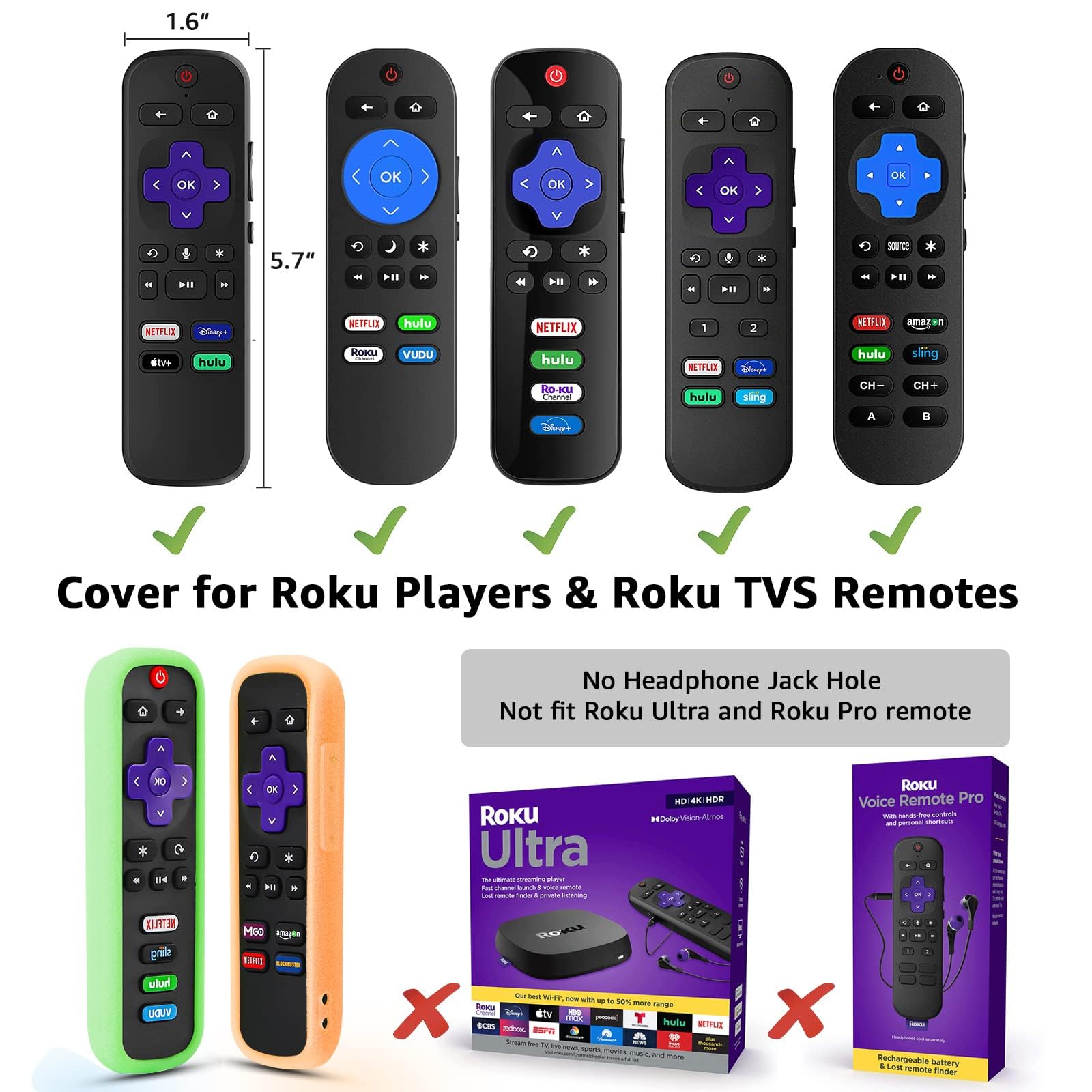 4-Pack Roku Remote Covers - Universal for Hisense/TCL TV - Glow in Dark (Orange/White/Green/Blue) - Perfect for Night Use