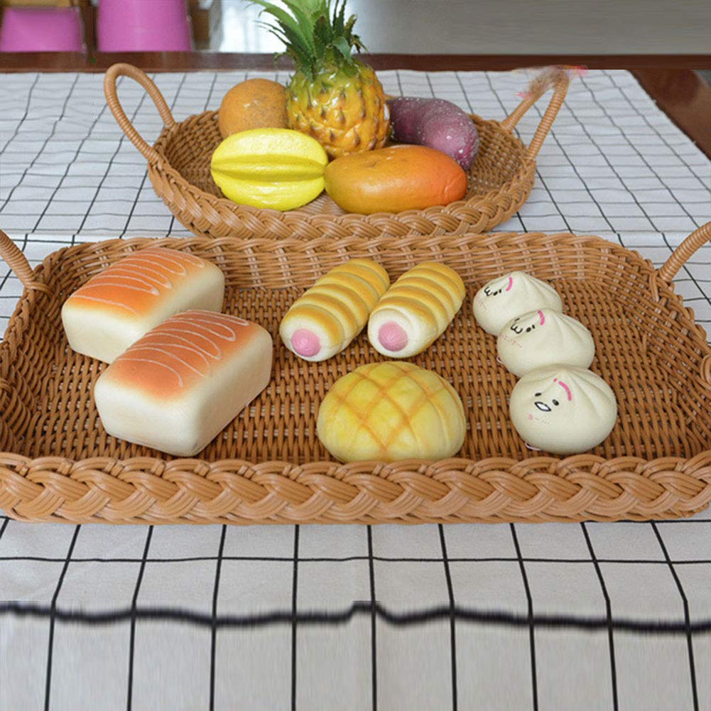 Hand-Woven Rattan Bread Basket with Handle - Natural Woven Serving Tray for Bread, Crackers, Snacks & Fruits | Perfect for Home, Restaurant & Party Table Decor | Eco-Friendly Kitchen & Dining Accessory