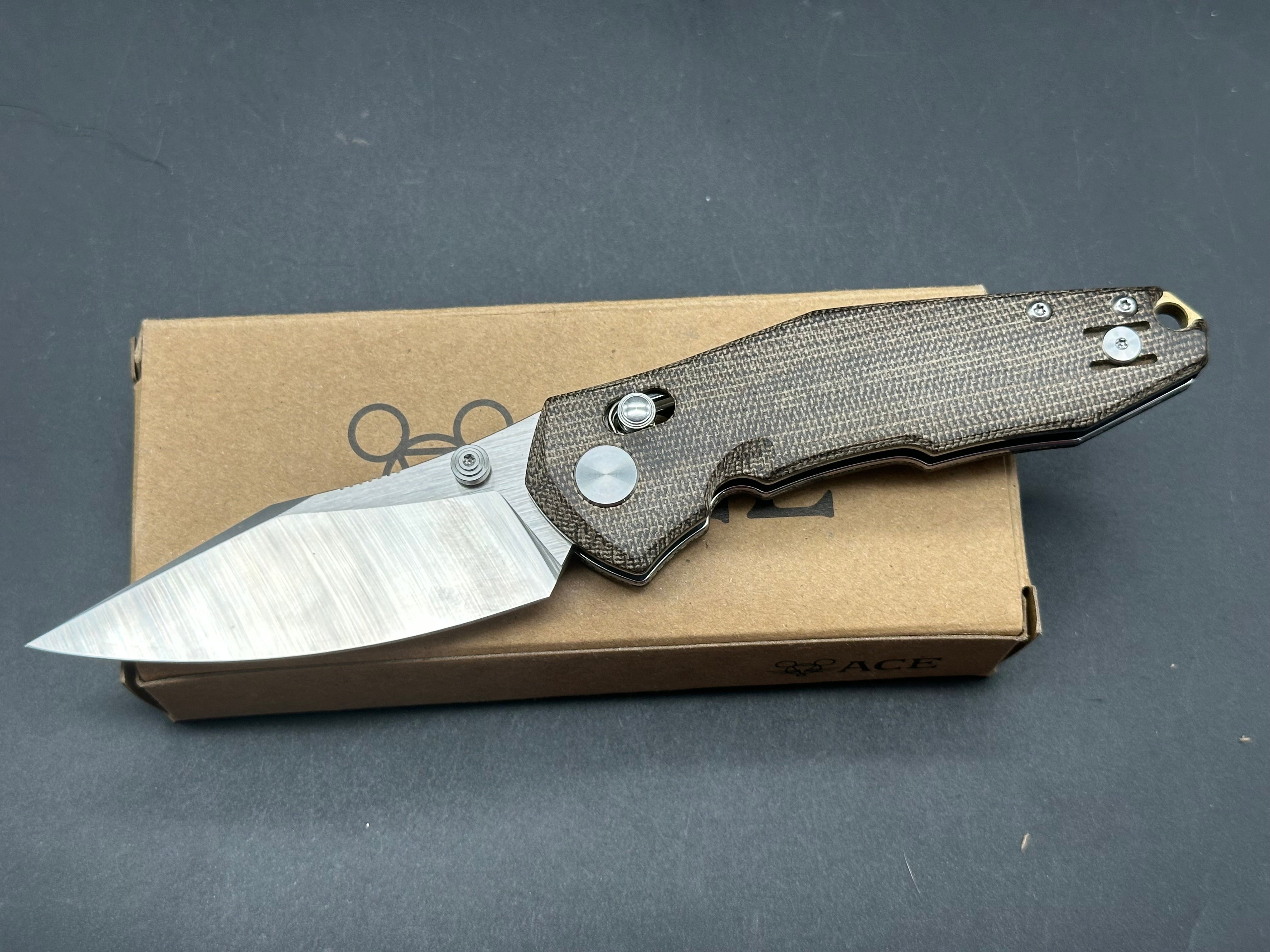 GiantMouse ACE Nazca Folding Knife - Stonewashed M390 Blade, Green Canvas Micarta Handle - EDC, Outdoor, Camping, Survival Gear