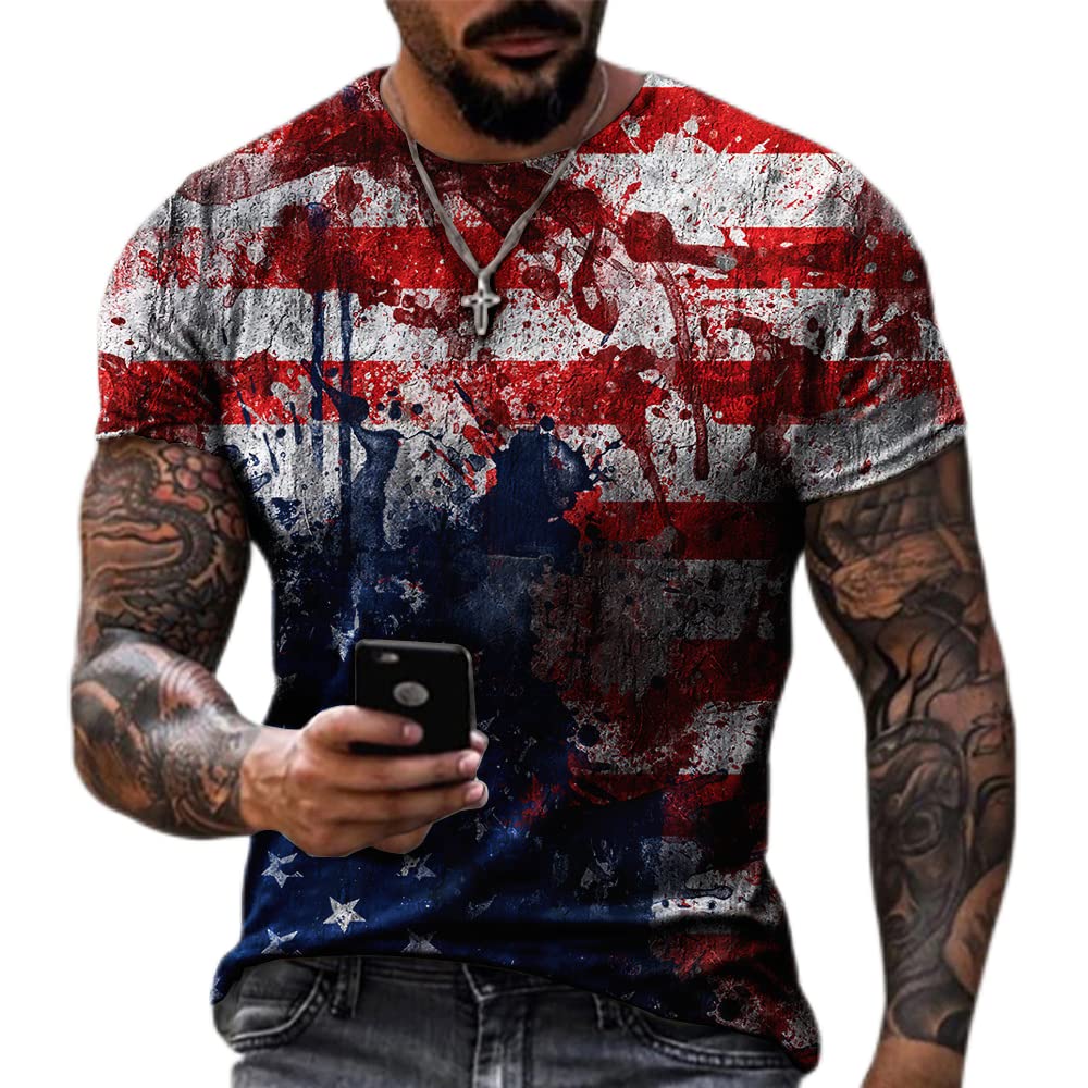 Pinbao Men's American Flag 3D Printed T-Shirt - Summer Casual Short Sleeve Crew Neck Tee for Patriotic Events, BBQ & Outdoor Activities