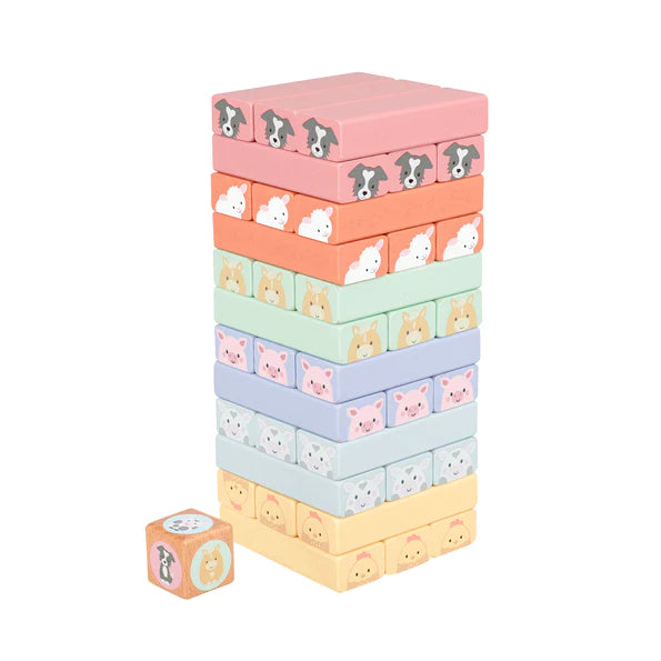 Farmyard Animal Stacking Blocks - Wooden Tumbling Tower Game for Kids & Family Fun - Perfect for Birthday Parties, Classroom Activities & Indoor Playtime