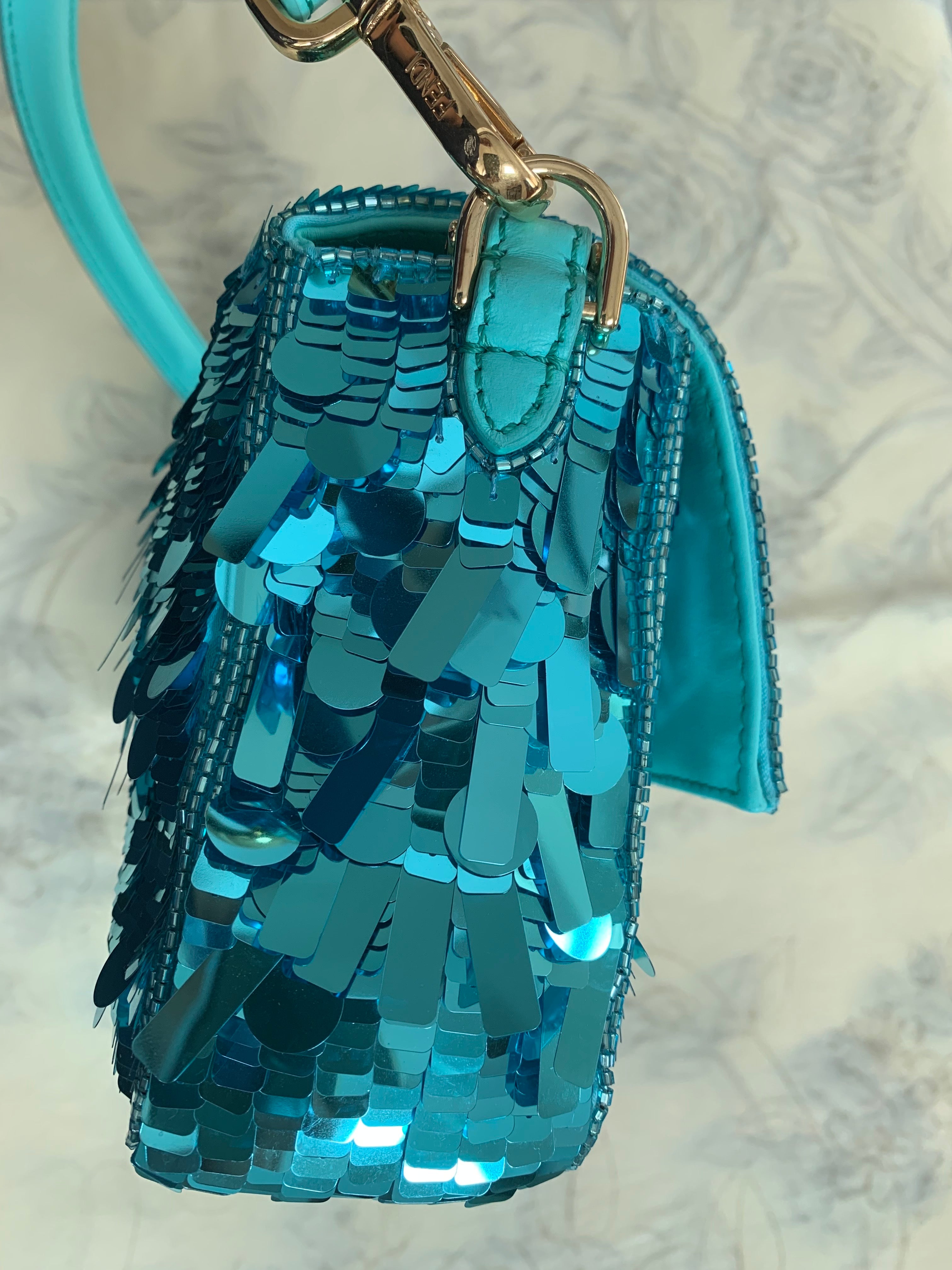 Fendi Turquoise Sequin Baguette Bag - Luxury Designer Handbag for Women | Perfect for Parties, Weddings & Evening Events