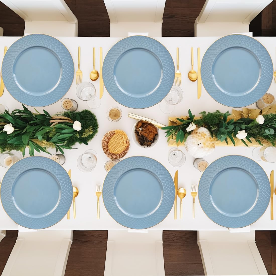 13 Inch Light Blue Plastic Charger Plates - Set of 6 Round Dinner Plate Chargers for Party Decor, Wedding Table Setting, Holiday Celebration & Formal Dining