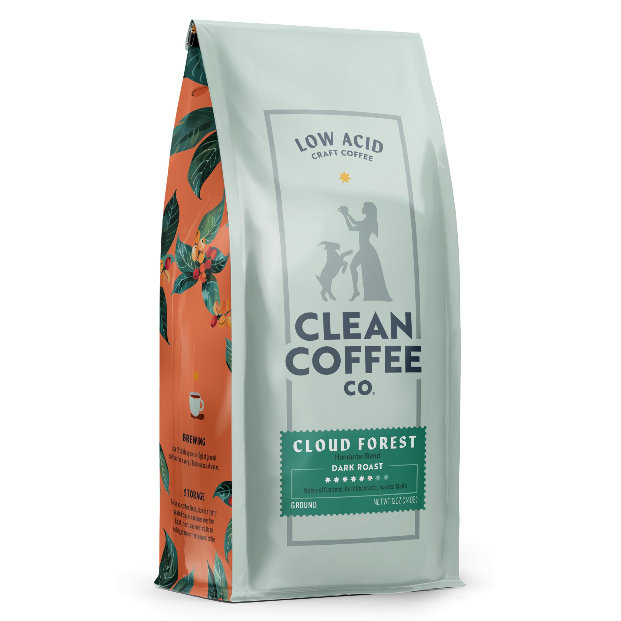 Clean Coffee Co. - Low Acid Dark Roast, Honduras Blend, Caramel & Chocolate Notes (12 oz) for Sensitive Stomachs