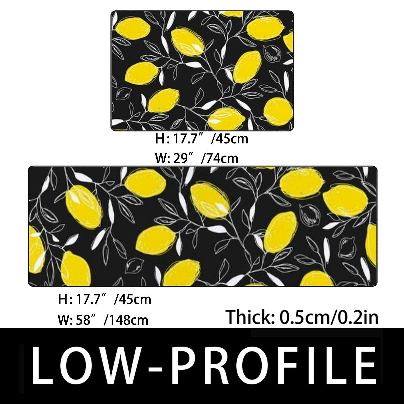 Non-Slip Waterproof Kitchen Floor Mats Set of 2 - Black Cushioned Anti-Fatigue Runner Rugs for Home, Office, Laundry Room (17.7