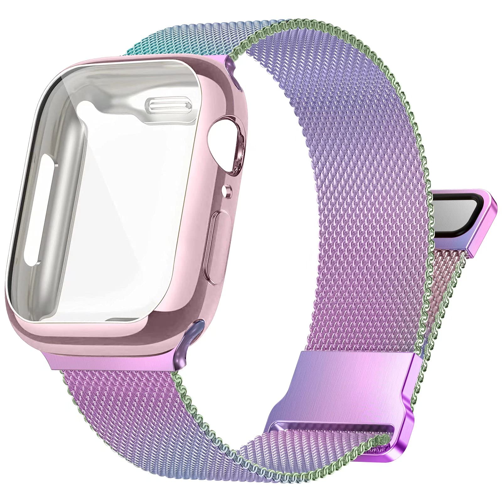 Premium Stainless Steel Bands for Apple Watch 38/40/41/42/44/45mm - Magnetic Strap Compatible with iWatch Series 9/8/7/6/5/4/SE/3/2/1 - Includes Screen Protector Case - Durable & Stylish for Men & Women - Perfect for Workouts, Office & Everyday Wear