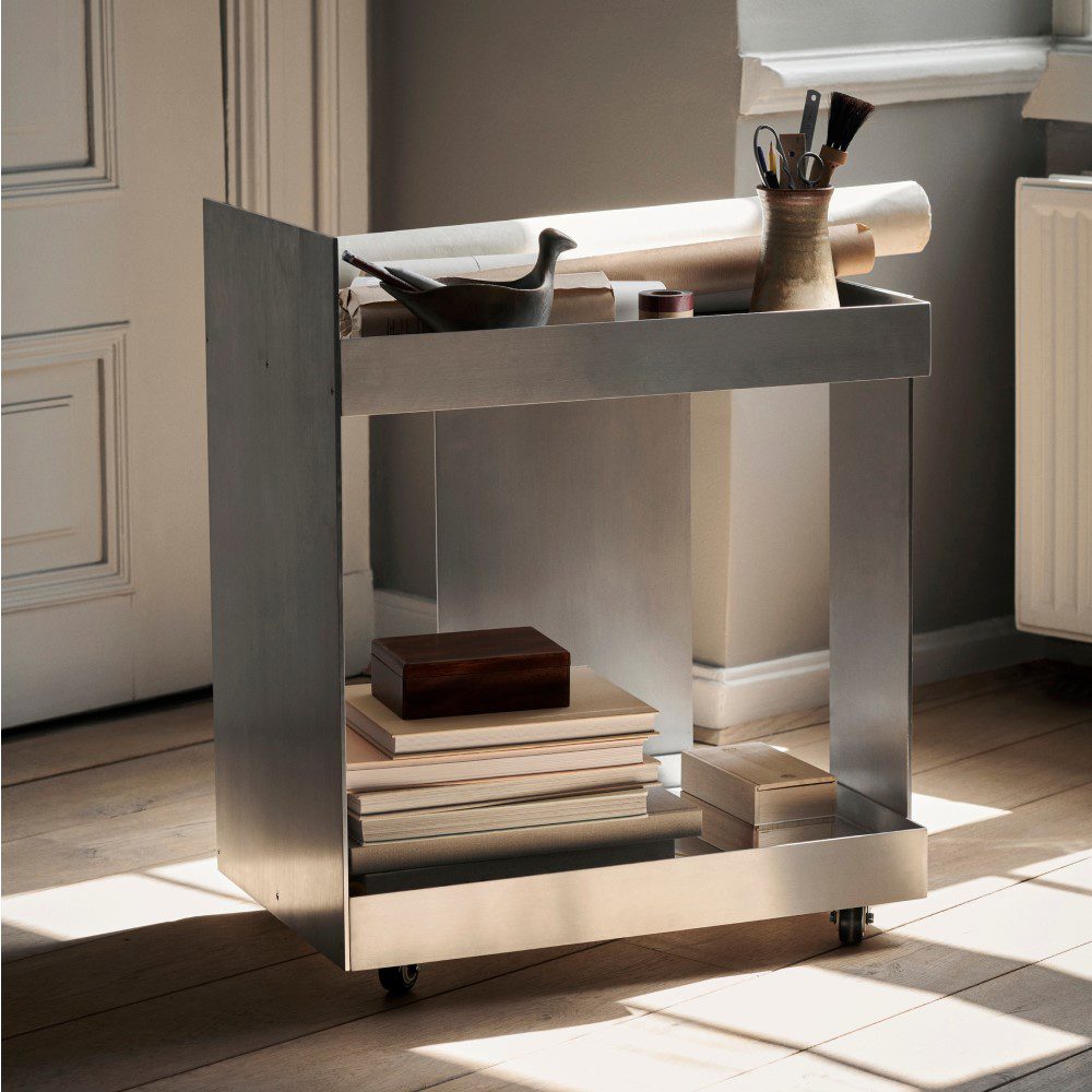 FERM LIVING Lager Trolley - Lightweight Aluminum Serving Cart with Wheels | Perfect for Home Bar, Outdoor Parties & Kitchen Storage