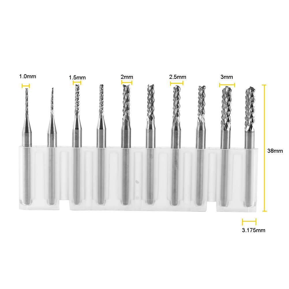 10pcs Tungsten Carbide End Mills - High Precision Engraving Bits & Milling Cutters for Circuit Boards, Plastics & Stainless Steel - Ideal for PCB Fabrication, DIY Projects & Industrial Machining