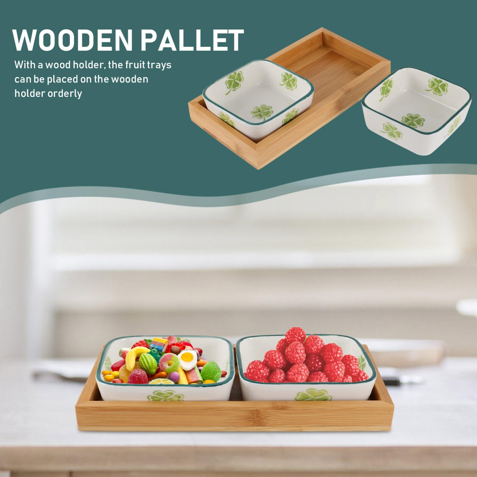 YARDWE Ceramic Snacks Plates - Clover Pattern Dish for Fruits, Nuts & Party Snacks - St Patricks Day Tableware