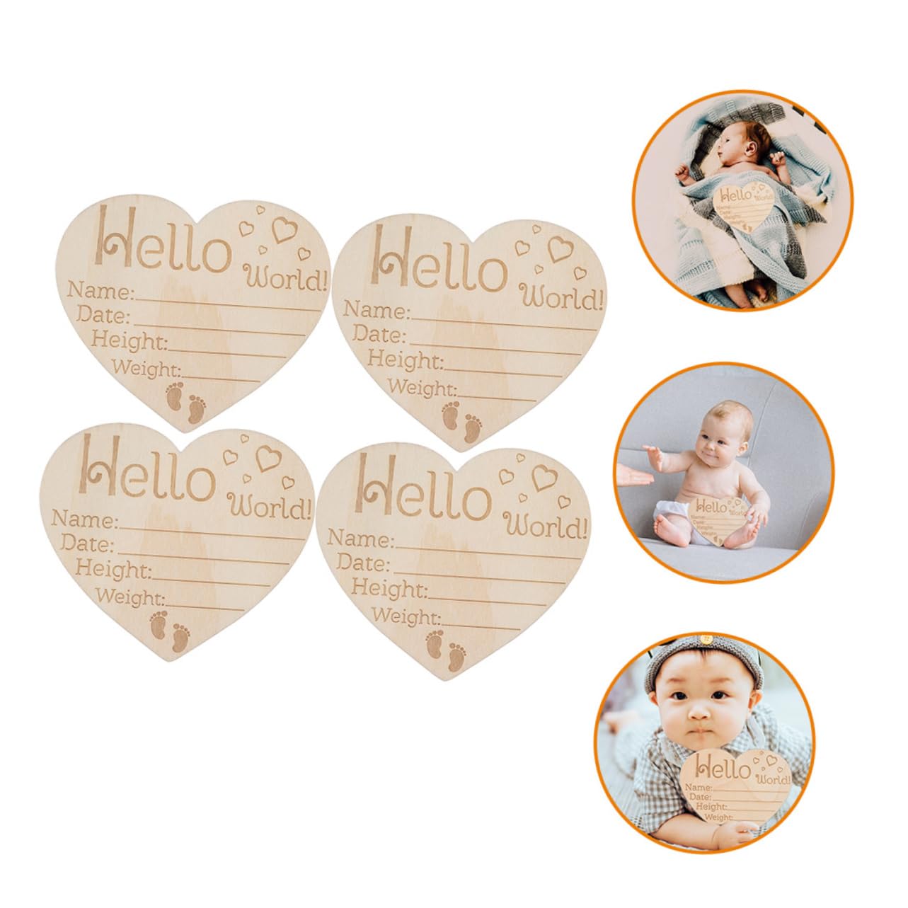 BIUDECO 4-Piece Newborn Baby Name Sign Set - Wooden Birth Announcement & Photography Decor for Nursery, Baby Shower, and Gender Reveal Party