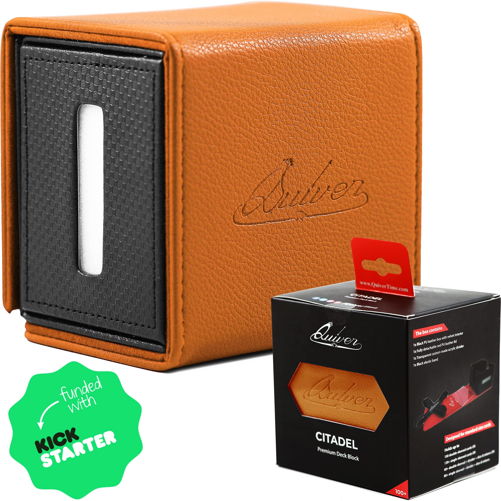 Quiver Time Orange Citadel Deck Block - 100+ Commander MTG Deck Box for Trading Cards - Premium Card Storage Box Holder for MTG, Dice and Tokens with Custom Divider | TCG Deck Box for Magic: The Gathering, Perfect for Game Nights and Card Collection Organization