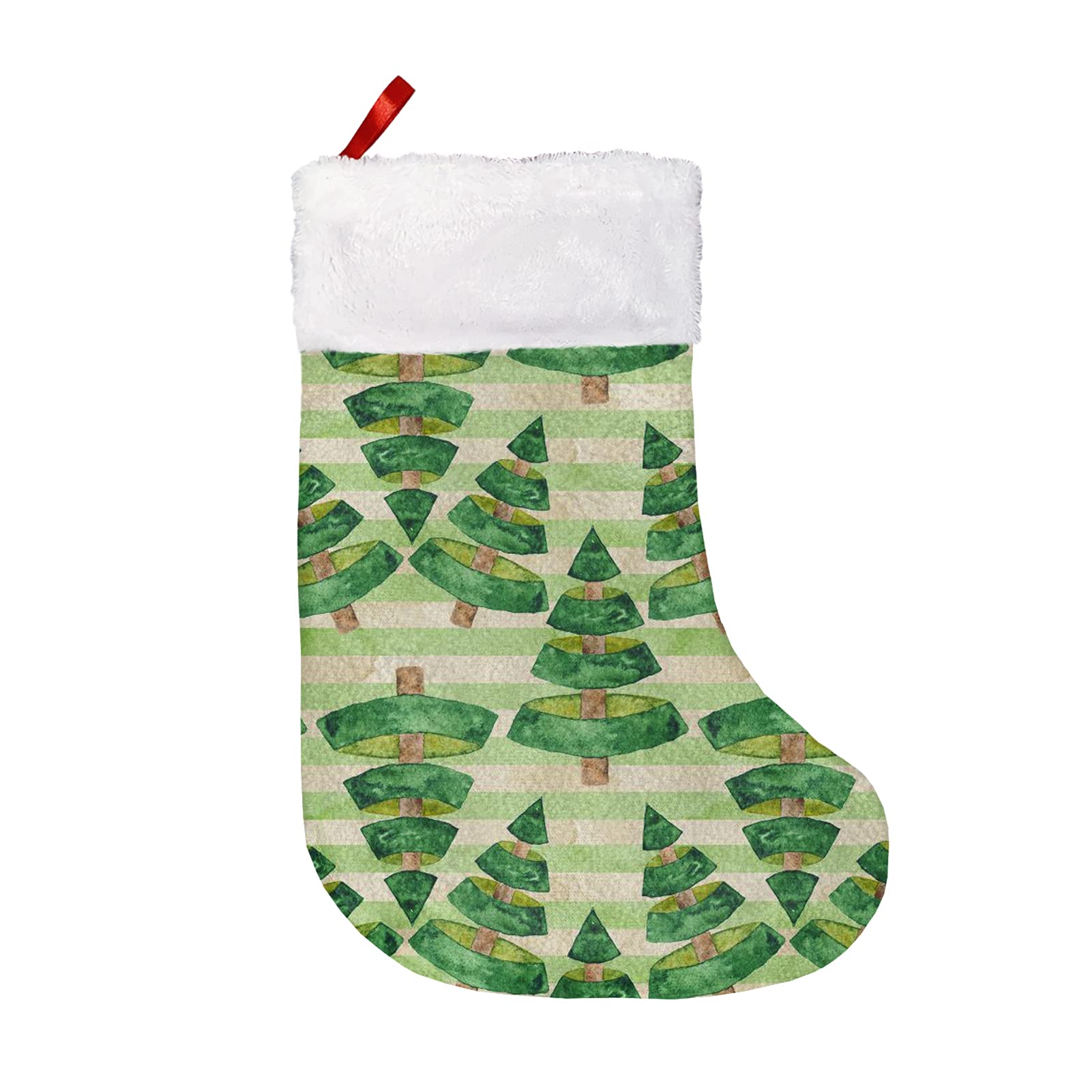 Babrukda Christmas Stockings - 6 Pack Large Holiday Stockings with Green Tree Pattern for Fireplace, Xmas Tree & Wall Decor - Perfect for Home, Office & Party Gift Exchange (Candy Bags, Socks, Hanging Ornaments)