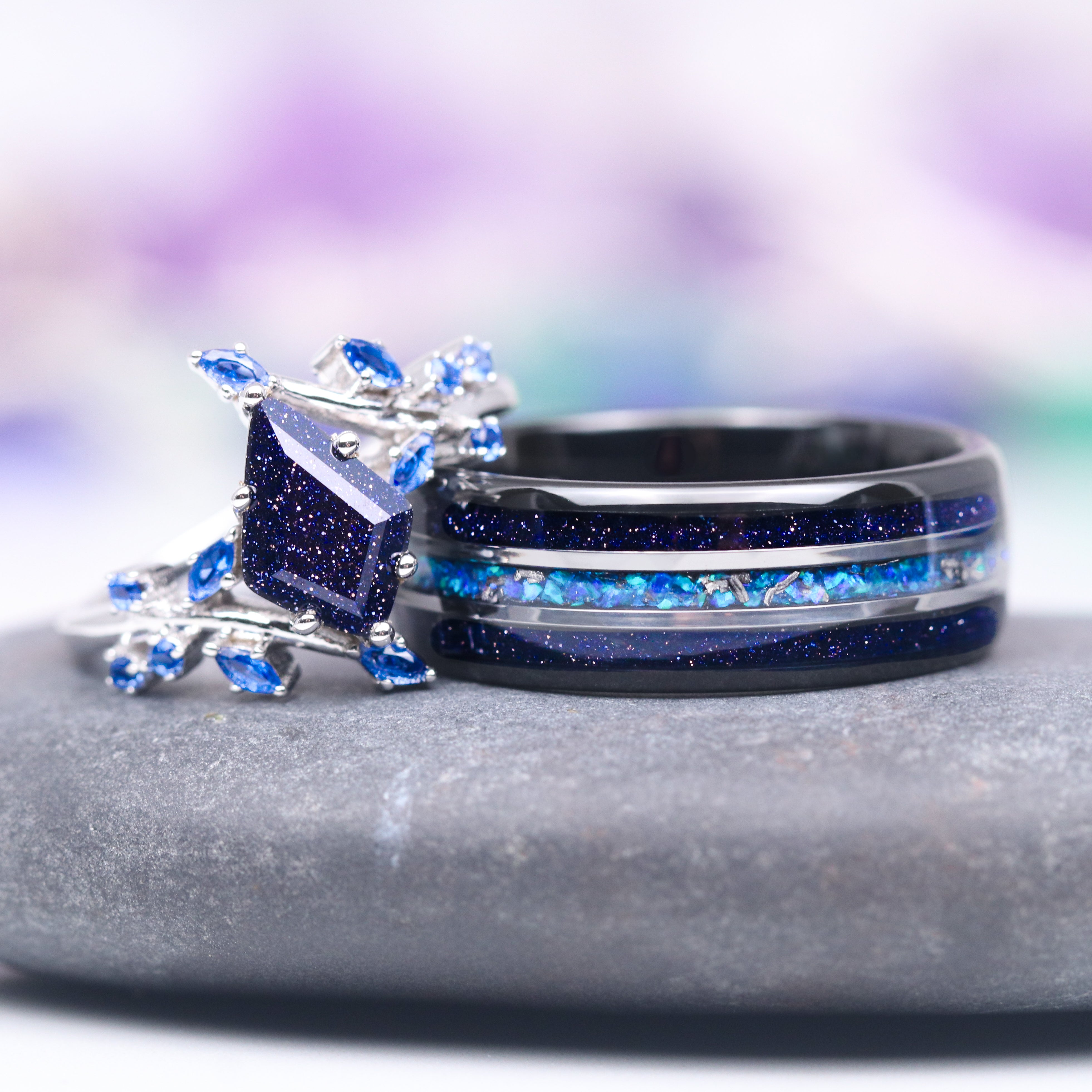14K White Gold Starry Night and Sapphire Leaf Ring - Elegant Jewelry for Women, Perfect Gift for Anniversary, Birthday & Special Occasions