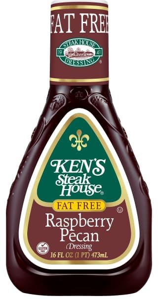 Ken's Fat Free Raspberry Pecan Salad Dressing - 16 fl oz (Pack of 2) with V2U Utensil Set | Healthy Low-Calorie Dressing for Salads, Fruits & Desserts | Perfect for Home, Picnics & Parties