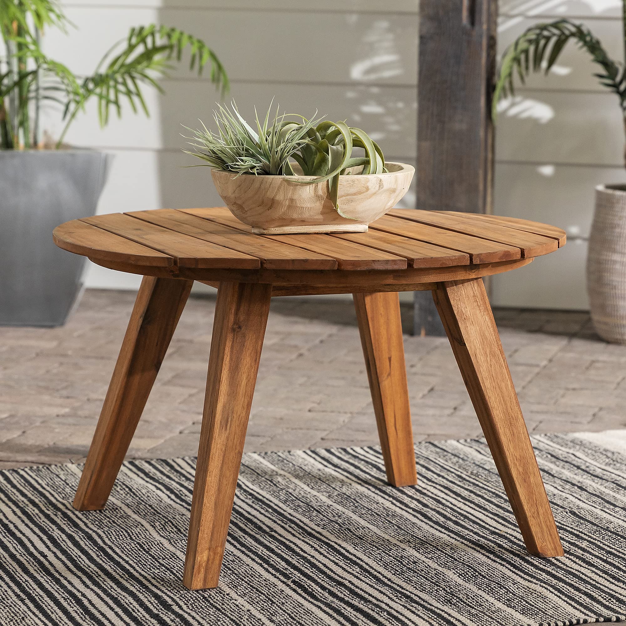 Walker Edison Maarten Modern Solid Acacia Wood Slatted Outdoor Coffee Table - 30 Inch Brown Patio Furniture for Garden, Poolside & Backyard Decor