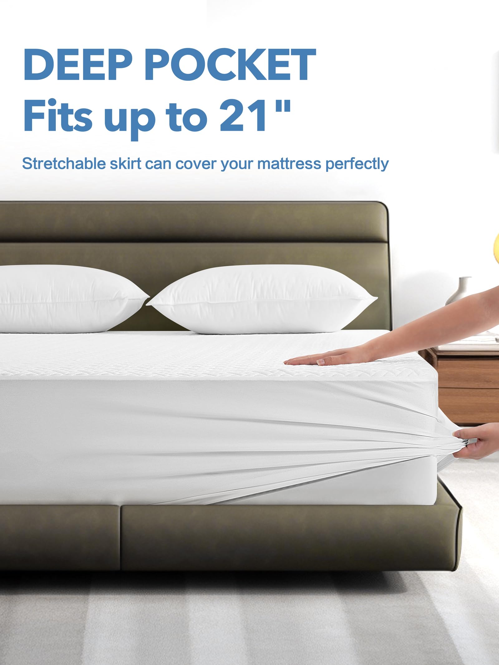 King Waterproof Mattress Protector - Premium Bamboo Viscose Mattress Pad, Ultra Soft & Breathable, Noiseless Fitted Mattress Cover for 8