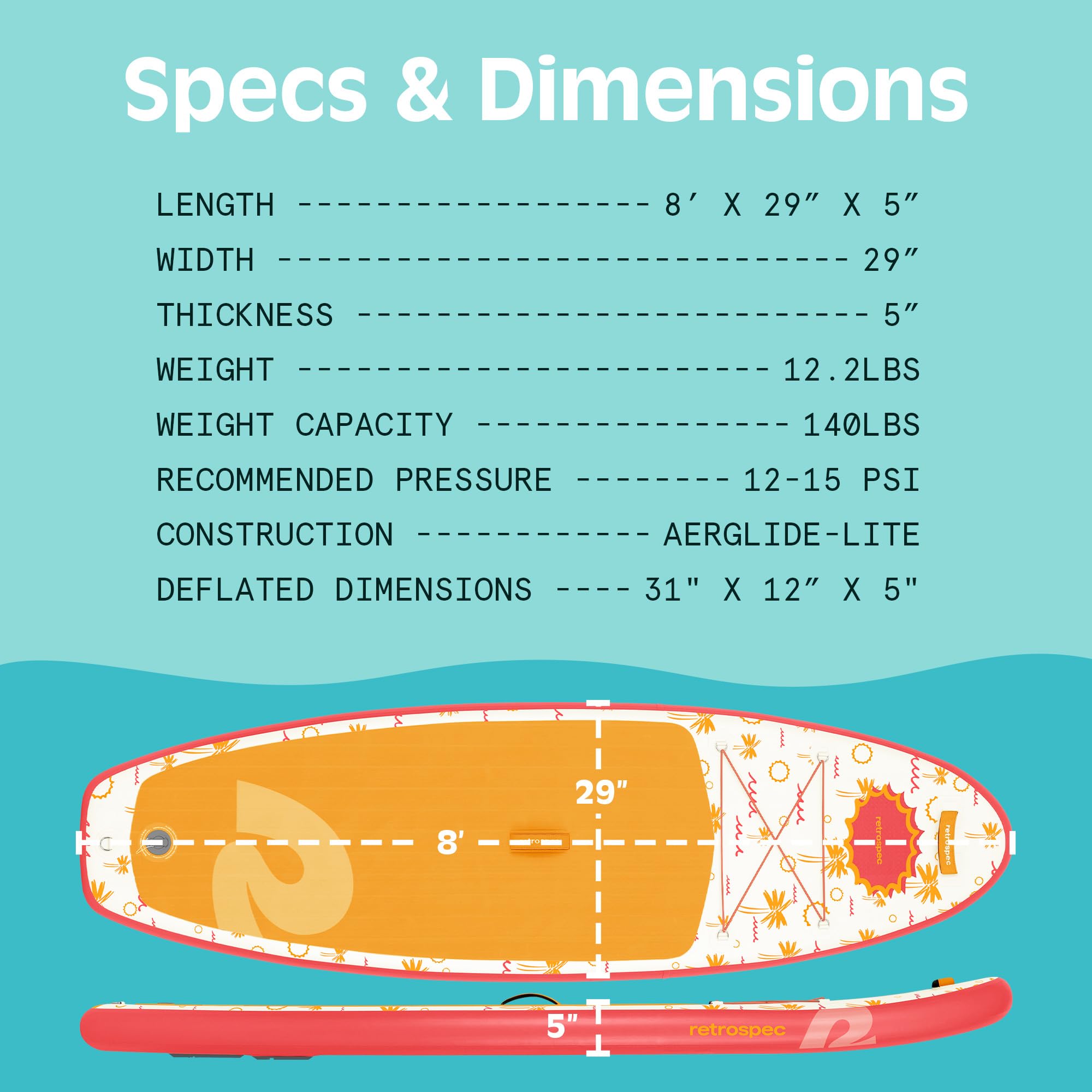 Retrospec Weekender-Nano 8ft Inflatable Stand Up Paddle Board (SUP) with Premium Accessories - Perfect for Yoga, Fishing & Family Fun on Lakes, Rivers & Oceans