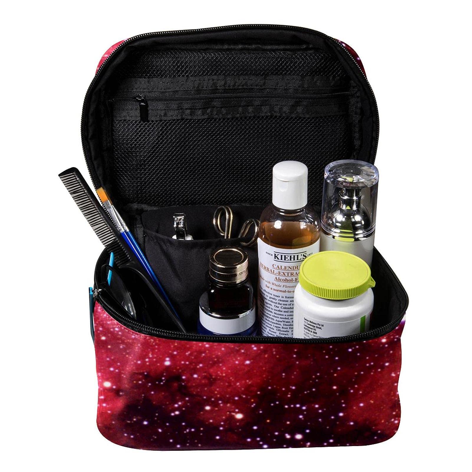 Red Galaxy Starry Universe Nebula Travel Makeup Bag - Large Cosmetic Organizer with Zipper for Women & Girls | Perfect for Travel, Gym & Daily Beauty Storage