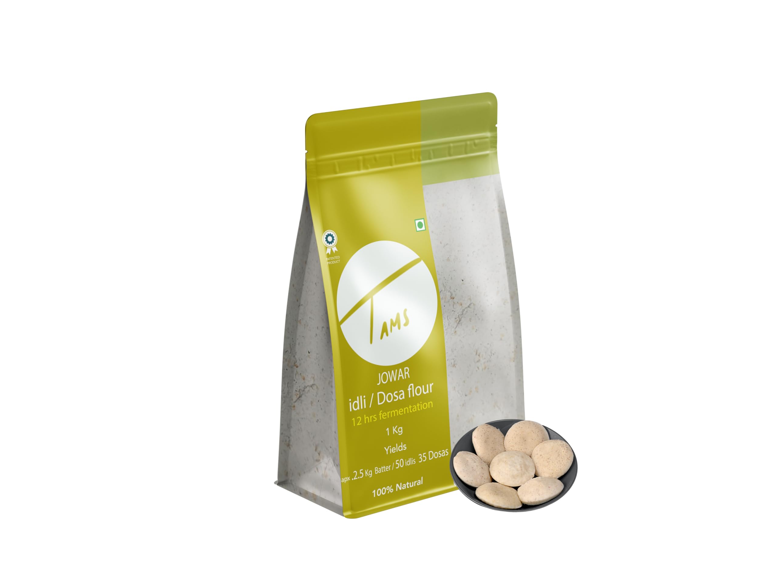Organic Tams Jowar Idli & Dosa Flour 1kg - Makes 2.5kg Batter (60 Idlis) | India's First Naturally Fermenting Flour | 6-Month Shelf Life | No Additives, Chemicals or Yeast | Easy Homemade Batter in 10-12 Hours | Perfect for Soft, Healthy Idlis & Crispy Dosas | Great for Breakfast, Vegan & Gluten-Free Diets