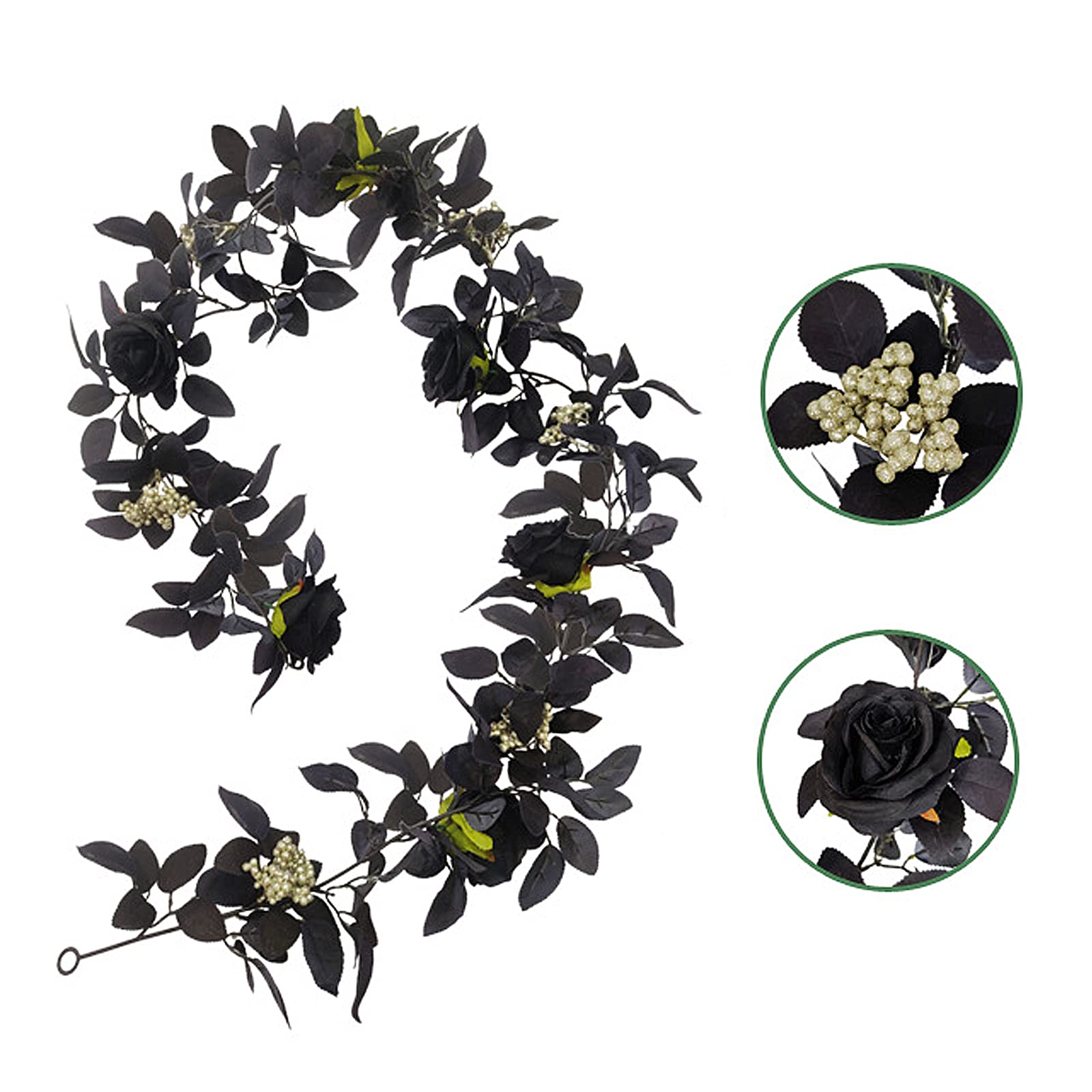180cm Artificial Black Rose Vine with Berries - Halloween Hanging Flower Garland for Table Centerpiece, Fireplace Decor, Door Frame Backdrop - Perfect for Gothic Weddings, Spooky Party Decorations & Home Halloween Displays