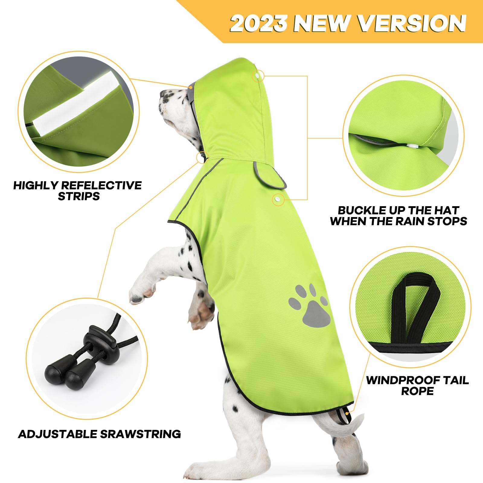 Waterproof Reflective Puppy Raincoat with Hood & Adjustable Drawstring - Small Dog Rain Jacket with Leash Hole for Safety Walking in Rain (Green, Size S) - Perfect for Outdoor Adventures, Park Visits & Wet Weather Protection
