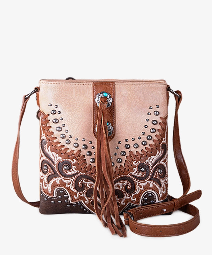 Montana West Embroidered Studded Crossbody Bag for Women - Stylish Leather Shoulder Purse for Daily Use, Travel & Shopping