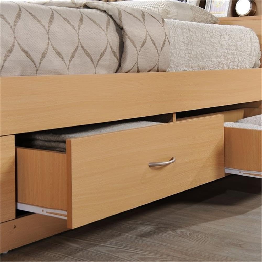 Pemberly Row Twin Captain Storage Bed in Beech - Space-Saving Bed with Underbed Drawers for Kids & Teens - Perfect for Small Bedrooms, Dorms & Guest Rooms
