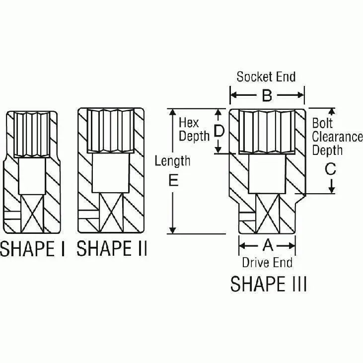 1/2 Inch Drive Deep Impact Socket Set - 6 Point SAE (1/2