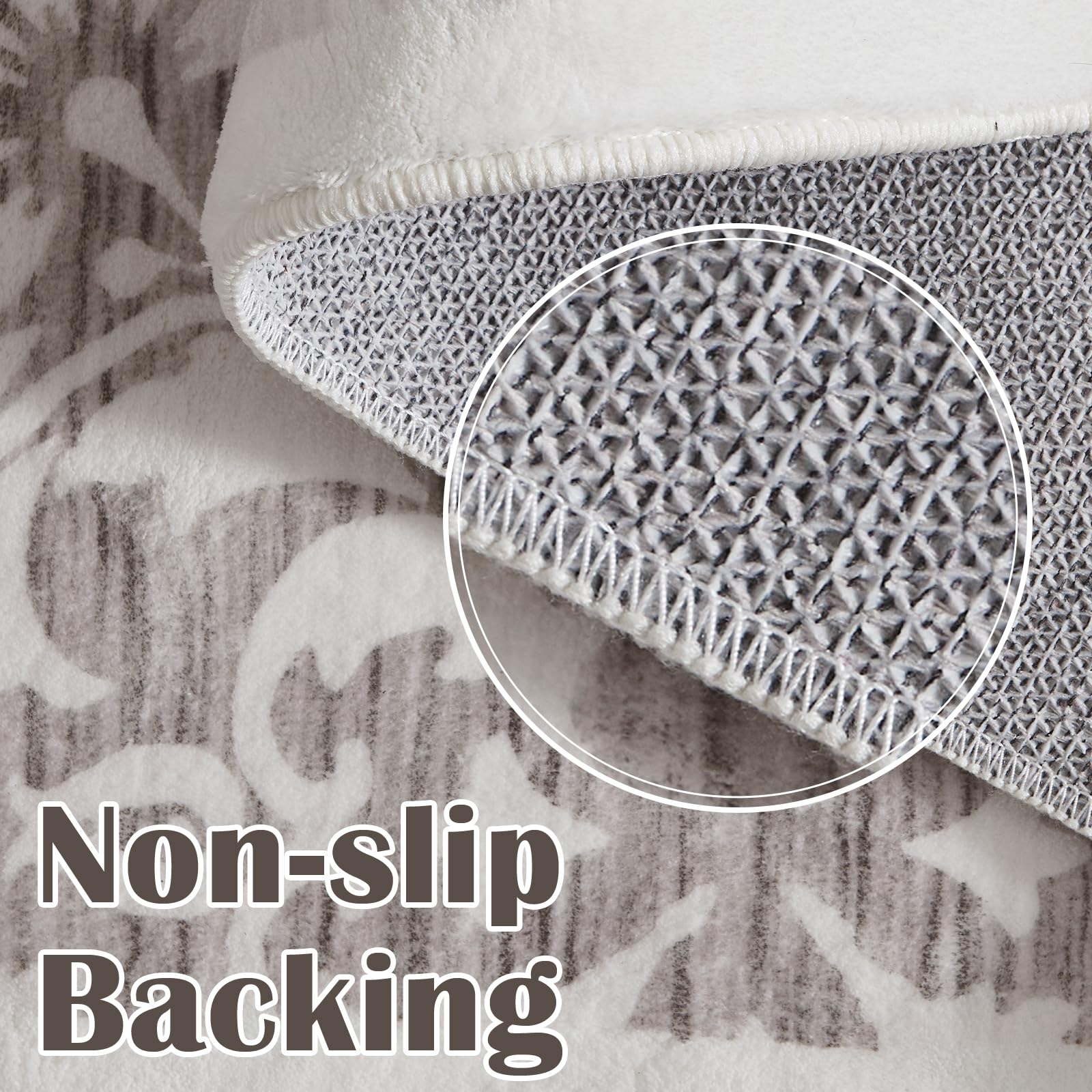 Jinchan Washable Non-Slip Kitchen Runner Rug 2x10 Feet - Moroccan Floral Lattice Design Thin Carpet for Hallway, Bedroom, Bathroom, Laundry & Living Room - Grey Home Decor Accent for High Traffic Areas