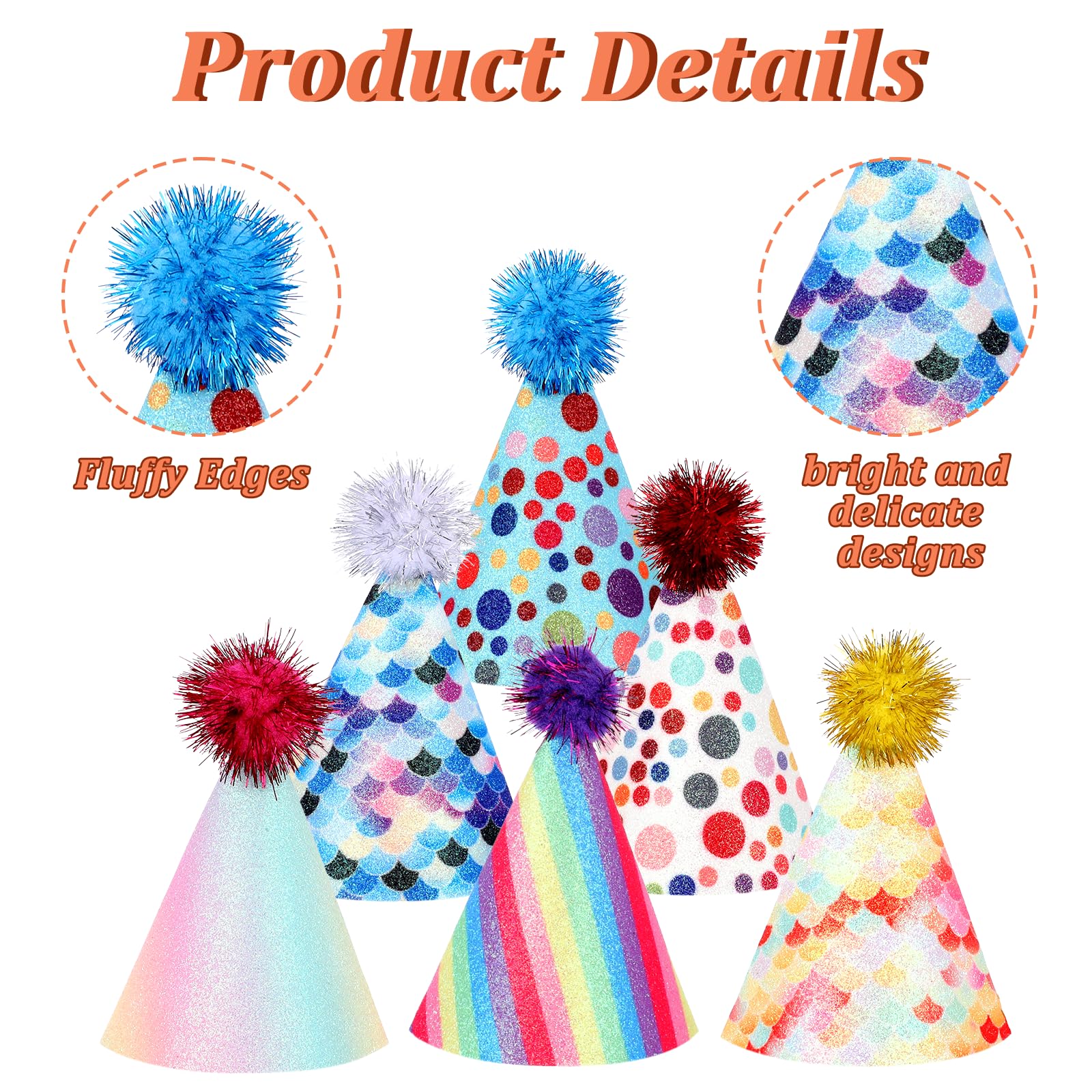 6 Pack Rainbow Pet Birthday Hats - Adjustable Puppy & Kitten Party Hats with Pompoms for Dogs, Cats & Stuffed Animals | Perfect for Pet Birthday Parties, Photo Shoots & Costume Events