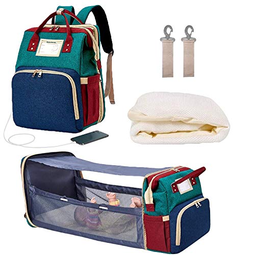 **Waterproof Diaper Bag Backpack with Changing Station & USB Charging Port – Portable Travel Bassinet & Auto-Folding Crib Bed – Baby Changing Bag for Moms, Infant Sleeper Nest (Ideal for Travel, Outings & Nursery Use)**