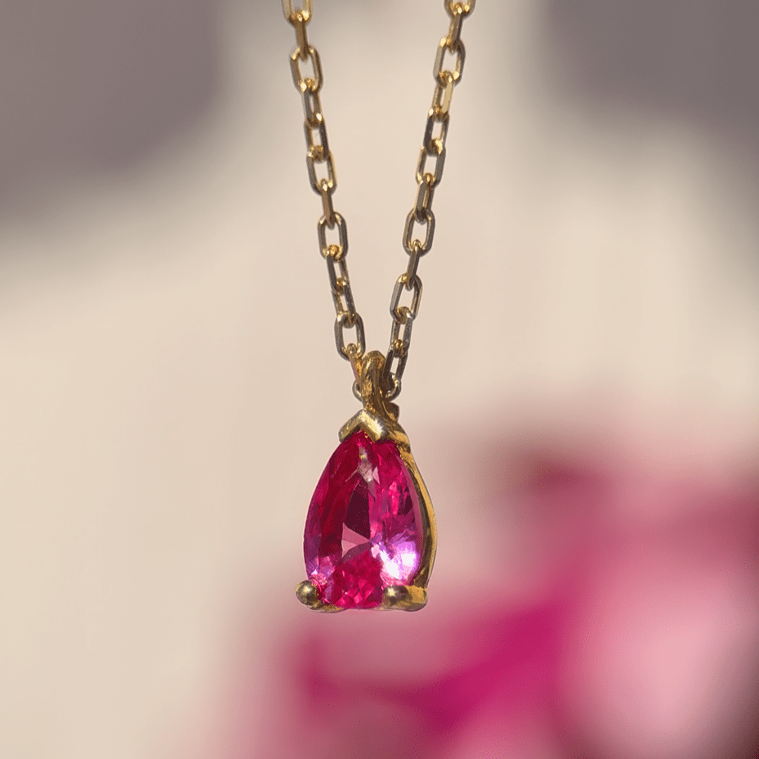 14k Yellow Gold Pear Pink Topaz Pendant Necklace for Women - Elegant Gemstone Jewelry Gift for Birthday, Anniversary & Special Occasions