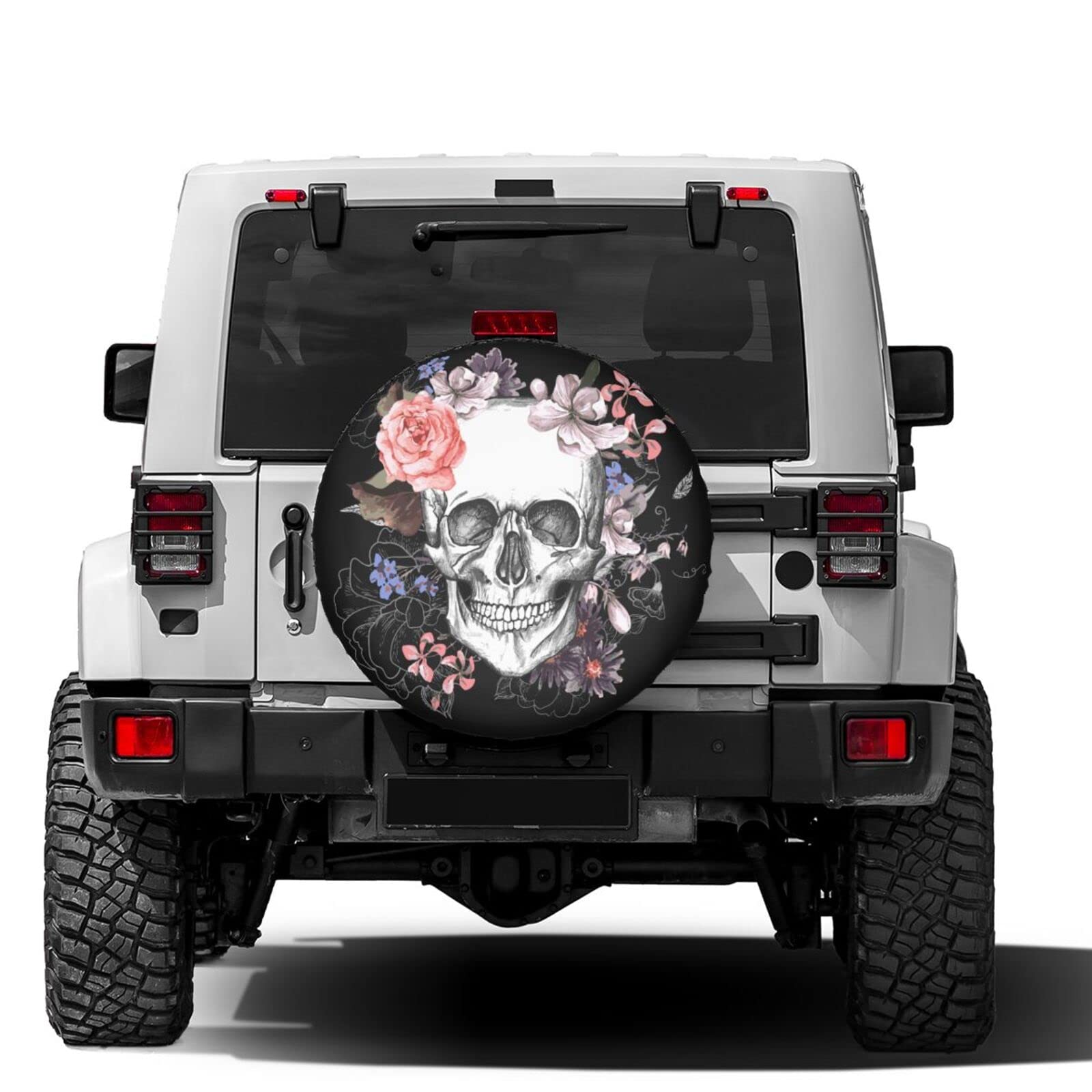Stylish Sugar Skull Flower Spare Tire Cover - Waterproof & Dust-Proof Wheel Protector for Trailers, RVs, SUVs (Fits 14-17 Inch Tires) - Perfect for Road Trips & Outdoor Adventures