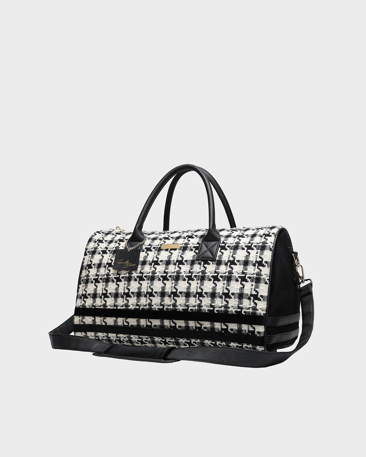 Stylish Black & White Houndstooth Duffle Bag for Travel, Gym & Weekend Getaways - Water-Resistant Carry-On Luggage for Men & Women