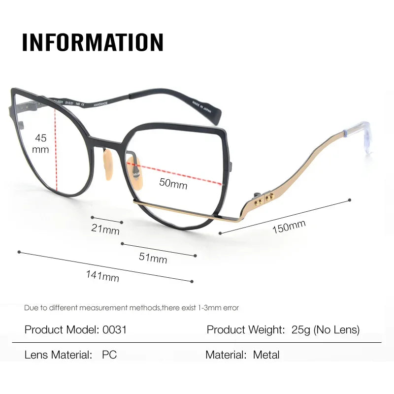 Aror Unisex Full Rim Square Cat Eye Alloy Eyeglasses Frame 49431 - Stylish & Lightweight for Work, Reading & Fashion Accessories