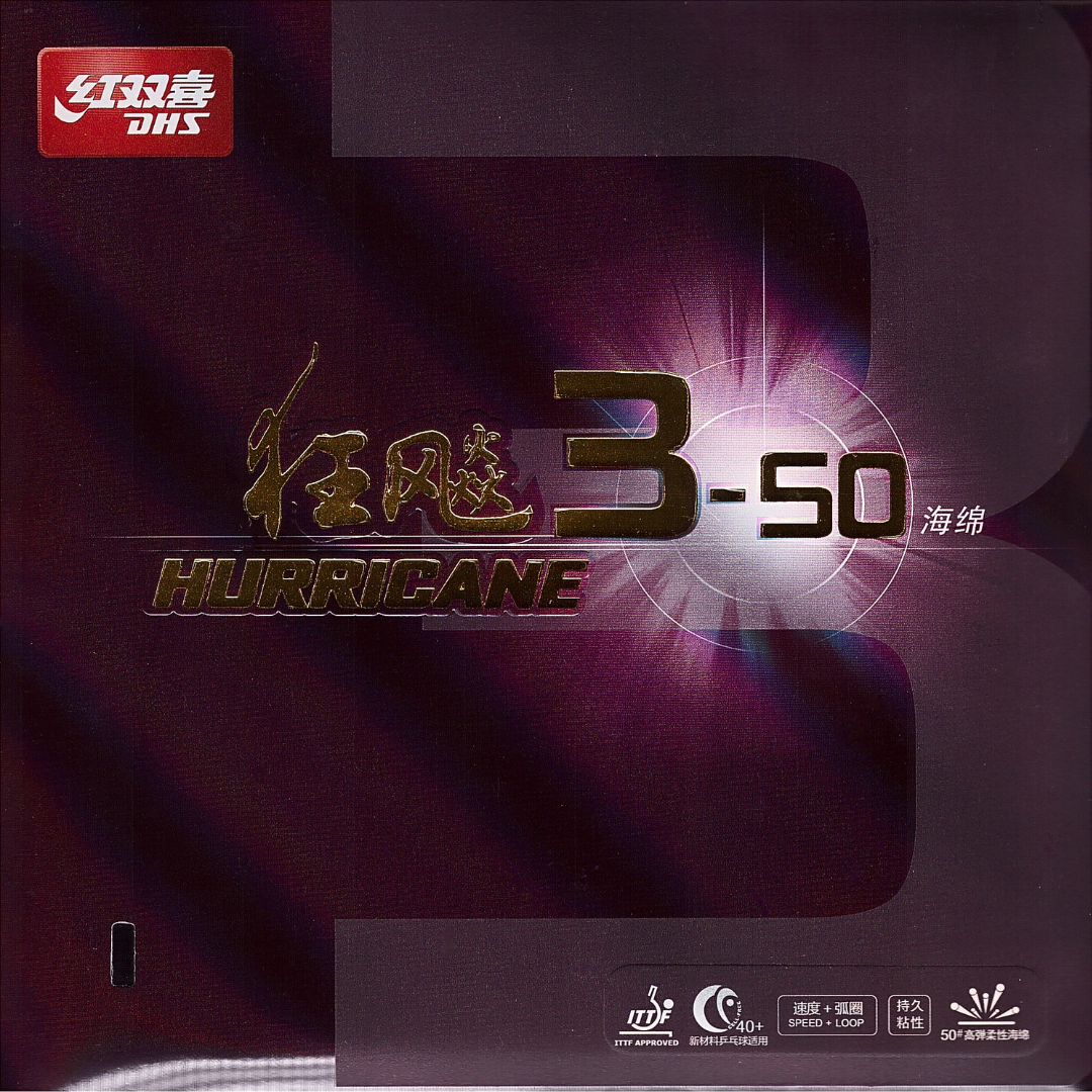 DHS Hurricane 3 50 Table Tennis Rubber - High Spin & Speed for Competitive Play - Perfect for Offensive Players & Tournament Matches