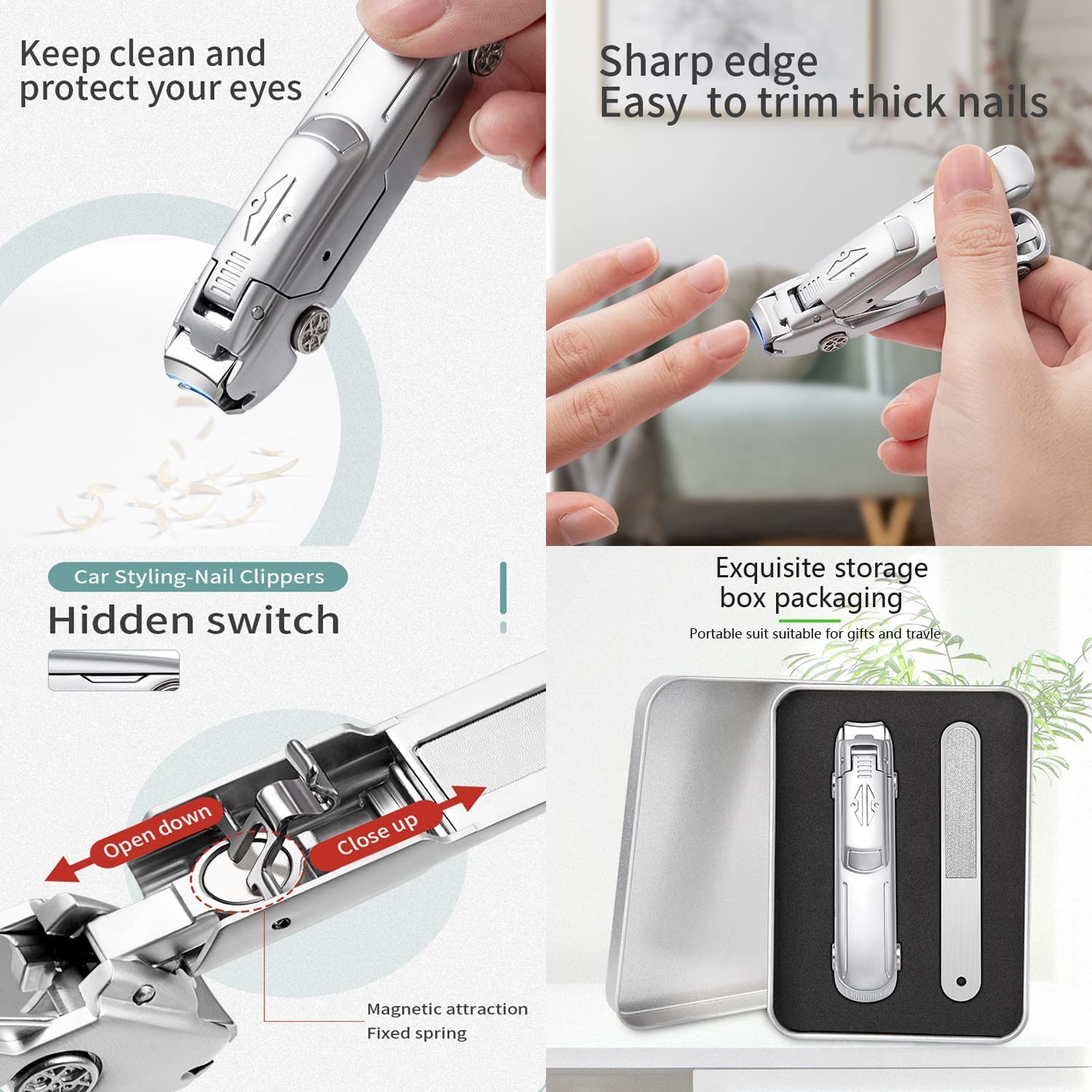 Premium Stainless Steel Nail Clipper with Catcher - No Splash Trimmer for Home & Travel (Silver)