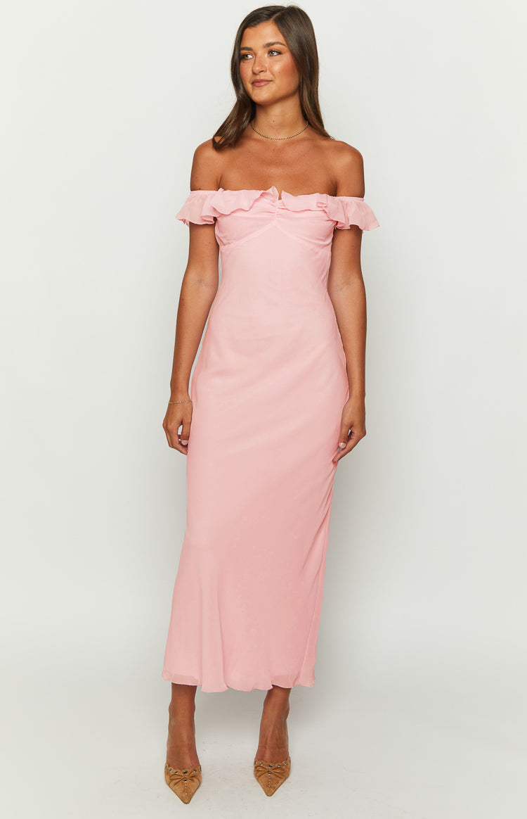 Bellflower Pink Chiffon Maxi Dress - Elegant Flowy Long Dress for Women, Summer Beach Wedding Party Wear, Plus Size Boho Chic Evening Gown